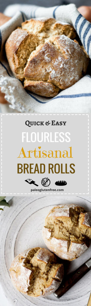 Best ever flourless artisanal bread rolls! Easy homemade paleo bread rolls. Best gluten free bread recipe. Soft, grain free bread roll. Paleo diet recipes for beginners.