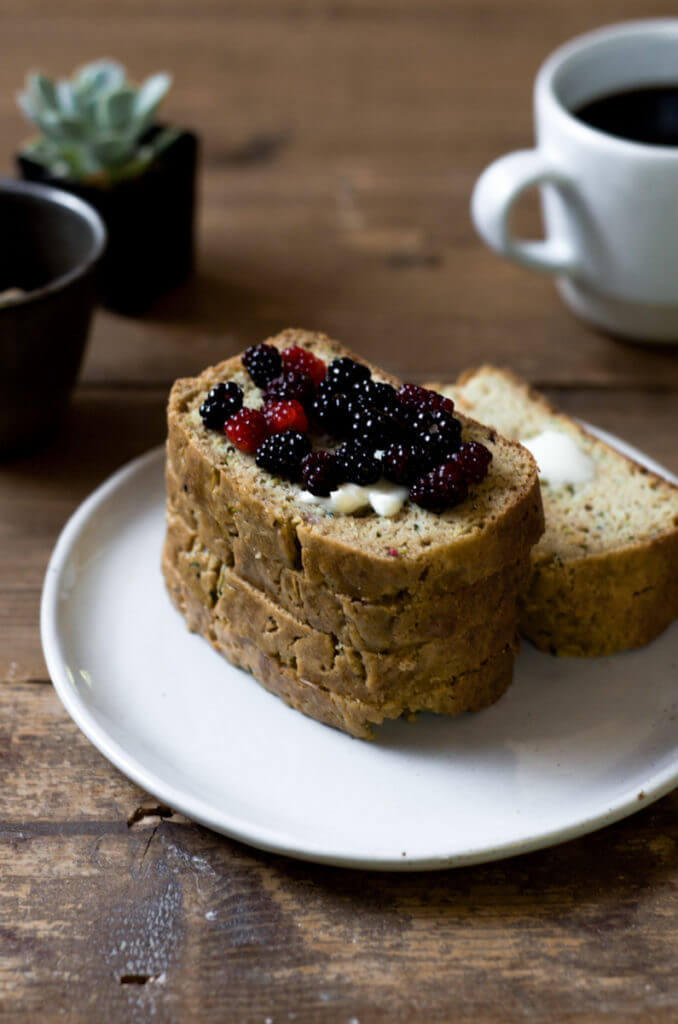 This 5 Minute Paleo Zucchini Bread is incredibly moist, light, and fluffy. Packed with protein and whole foods, this easy to make bread is a tasty treat for breakfast and any snacking occasion.