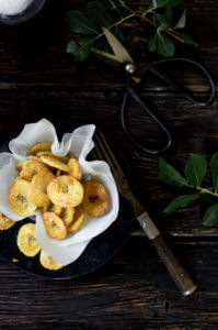 These crispy plantain chips are lightly dazzled with sea salt. Paleo and gluten free, these 10 minute plantain chips are made with only 3 ingredients! Make them sweet or savory. A perfect healthy snack!