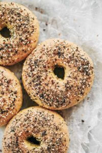 Gluten free, grain free, nut free, no yeast, easy, healthy, paleo bagel recipe. Best easy to make paleo bagels that taste "real"! You wont even know they don't have grains- because they taste and look like the real thing! Best gluten free bagel recipe. Easy paleo bagels. Best paleo bagels. Easy gluten free paleo bagels. Flourless paleo bagels.