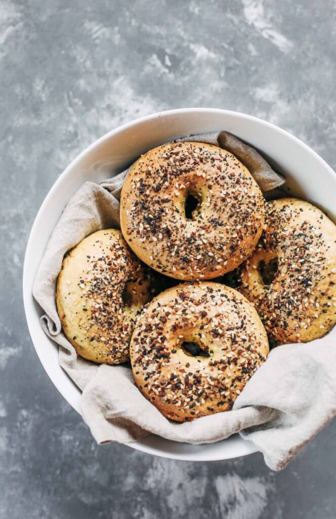 Gluten free, grain free, nut free, no yeast, easy, healthy, paleo bagel recipe. Best easy to make paleo bagels that taste "real"! You wont even know they don't have grains- because they taste and look like the real thing! Best gluten free bagel recipe. Easy paleo bagels. Best paleo bagels. Easy gluten free paleo bagels. Flourless paleo bagels.