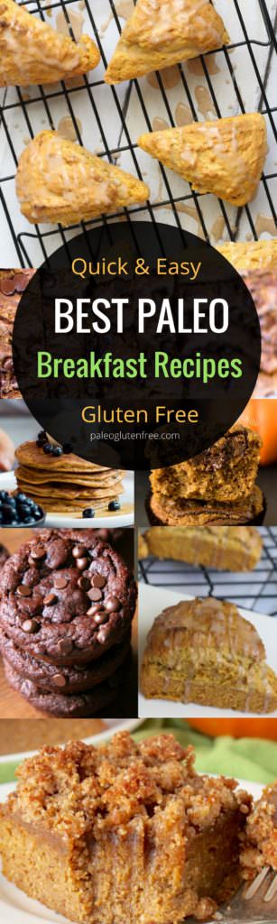 Quick Paleo Diet breakfast recipes for beginners! The best healthy breakfast recipes; including gluten free pumpkin scones and paleo coffee cake. Paleo breakfast ideas, muffins, and more!