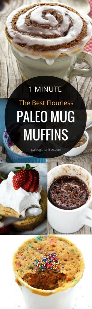 The best mouthwatering easy 1 Minute Flourless Mug Muffins! healthy Paleo Microwave blueberry muffin recipe. Easy gluten free breakfast: chocolate and banana mug muffins! All the best, just for you!