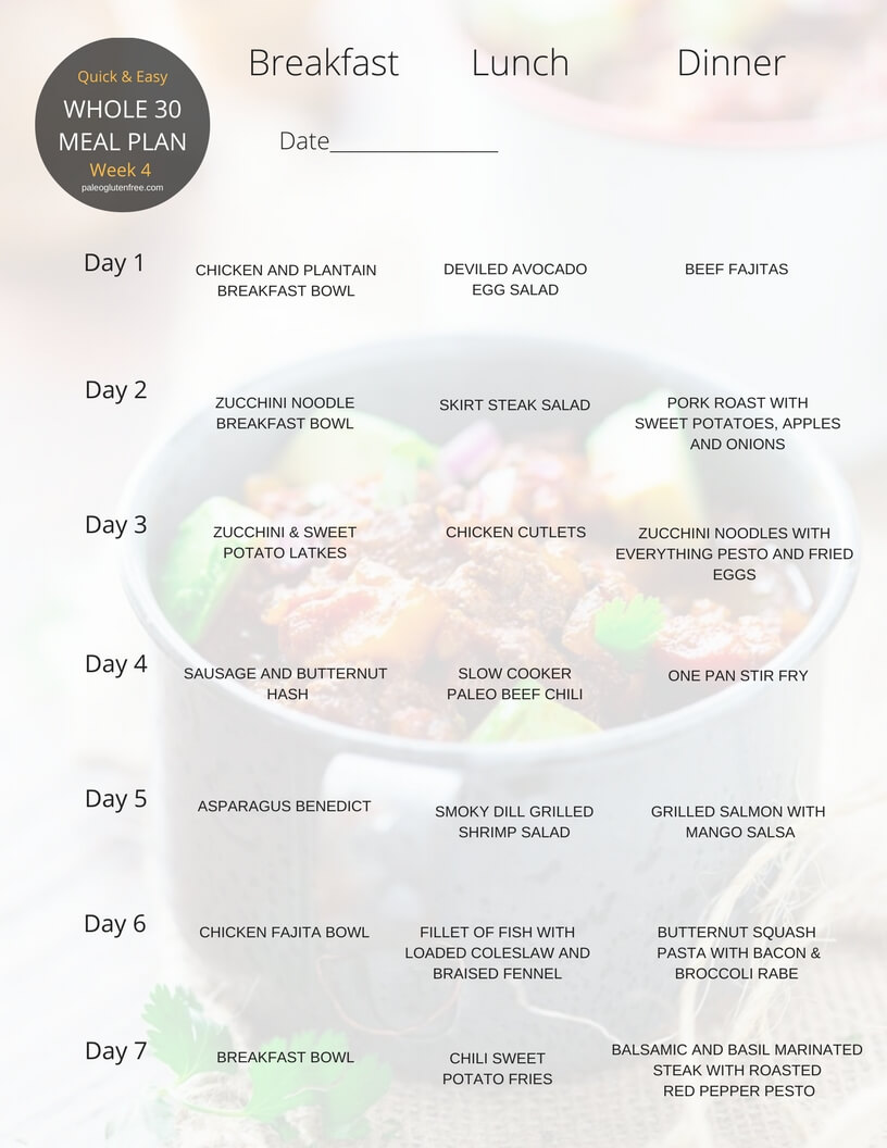 Whole 30 Meal Plan For 30 Days Paleo Gluten Free 