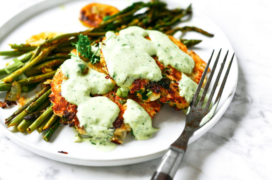 Zesty Whole30 Salmon Cakes With Lemon Garlic Asparagus