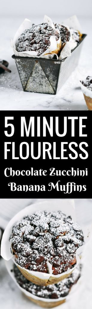 Best healthy flourless banana zucchini muffins. Made in minutes, these easy gluten free breakfast muffins are extra big bakery style and loaded with decadent chocolate and healthy greens. Best gluten free breakfast recipes. Easy paleo diet recipes for beginners. Best gluten free diet desserts. Best paleo muffins. Best gluten free muffins. Easy gluten free muffin recipe. Easy gluten free banana muffin recipe. Flourless banana muffin recipe.