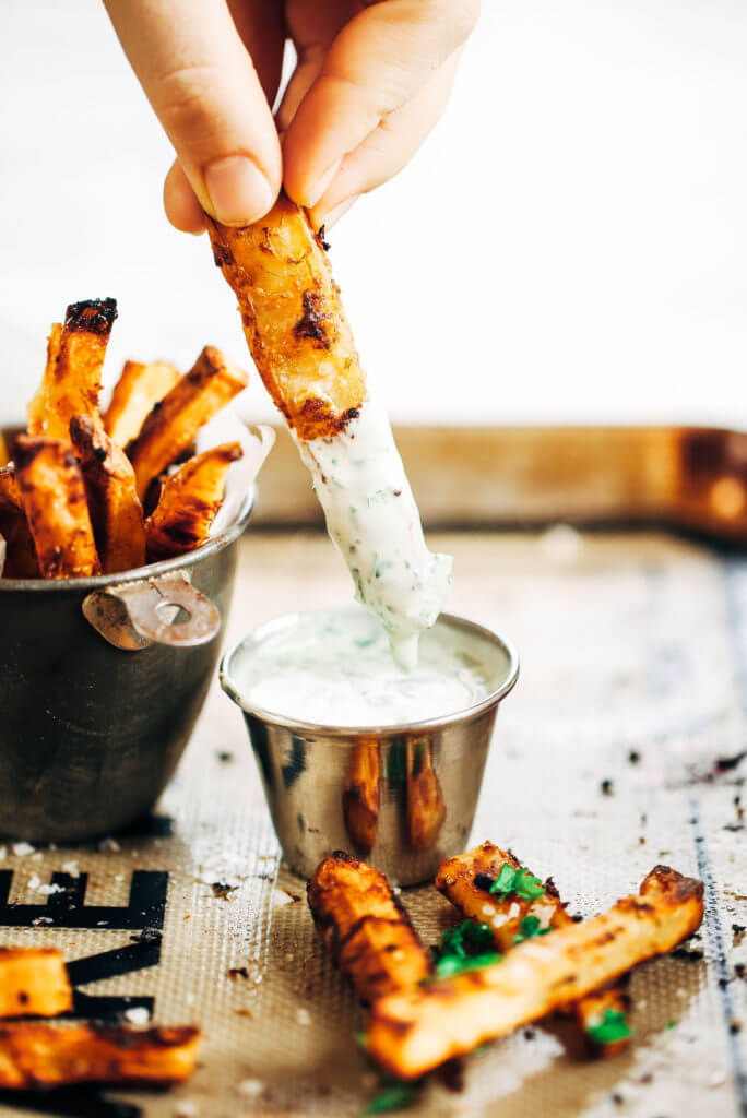 Extra crispy sweet potato fries and dipping sauce. Baked sweet potato fries. Easy sweet potato fries. Easy whole30 snacks. Paleo sweet potato fries recipe. Healthy sweet potato fries. Easy whole30 dinner recipes. Whole30 recipes. Whole30 lunch. Whole30 recipes just for you. Whole30 meal planning. Whole30 meal prep. Healthy paleo meals. Healthy Whole30 recipes. Easy Whole30 recipes.