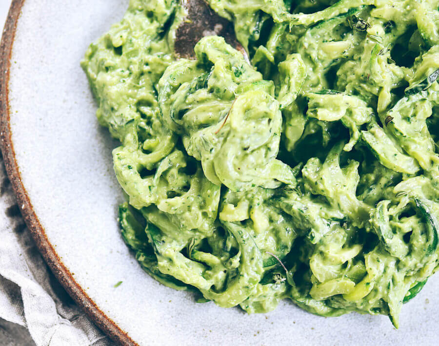 Creamy Whole30 Avocado Pesto Noodles