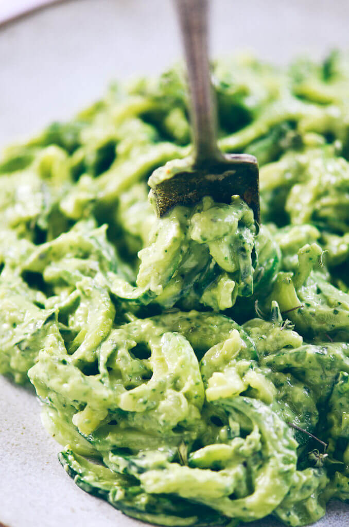 Zucchini Pasta with Creamy Avocado Pesto