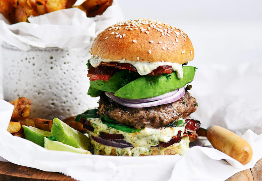 Paleo Bacon Garlic Avocado Burger