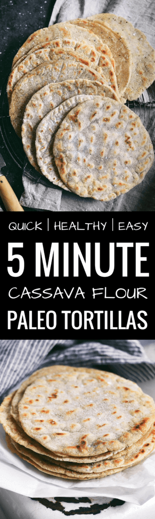 The easiest, most versatile, fool proof, and delicious paleo cassava flour tortillas! Mix up and cook in 5 minutes! Make them thick, thin, crisp, or soft! Gluten free and dang delicious! Easy gluten free tortilla recipe. best gluten free tortilla recipe. Best paleo tortilla recipe. Easy paleo tortillas. Healthy tortillas. 5 minute cassava flour tortillas.
