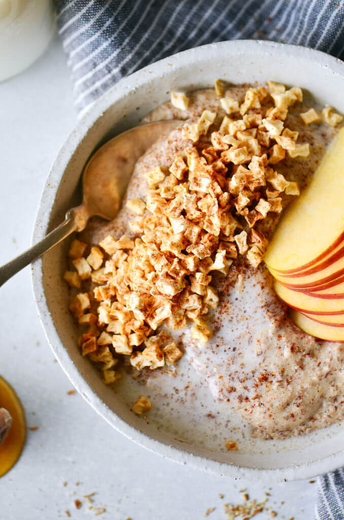 Instant apple cinnamon hot cereal. Rich and creamy whole30 breakfast cereal. Made in one minute! Can be made ahead. Paleo, gluten free, sugar free, and dairy free. A great alternative to malt-o-meal and oatmeal. Deliciously addicting and topped with apple crunchies and cinnamon. Whole30 breakfast recipe. Easy paleo breakfast ideas. Whole30 breakfast ideas. paleo cereal recipe. whole30 meal plan. Easy whole30 dinner recipes. Easy whole30 dinner recipes. Whole30 recipes. Whole30 lunch. Whole30 meal planning. Whole30 meal prep. Healthy paleo meals. Healthy Whole30 recipes. Easy Whole30 recipes. Easy whole30 dinner recipes. Best avocado recipes. Dairy free pesto recipe. whole30 apple recipe.