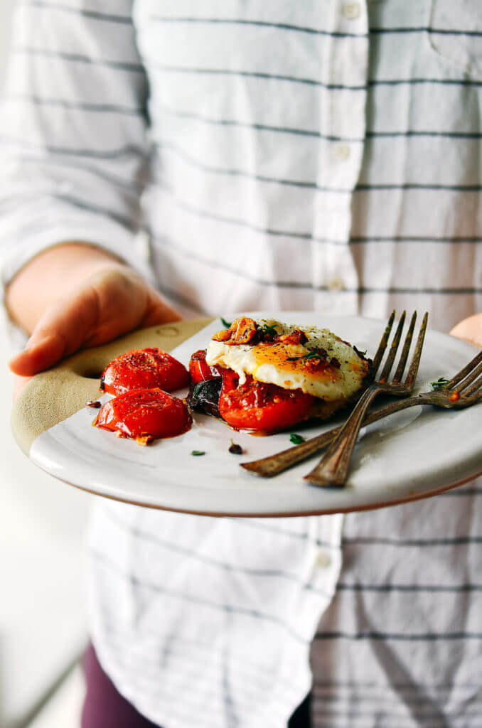 Beautiful egg toast with gorgeous roasted tomatoes and pan roasted portobello mushrooms. Topped off with GARLIC CRISPIES!!, fresh thyme, sea salt, and fresh cracked pepper. A quick, easy, whole30, and paleo breakfast! whole30 breakfast. easy whole30 breakfast ideas. whole30 meal plan. Easy whole30 dinner recipes. Easy whole30 dinner recipes. Whole30 recipes. Whole30 lunch. Whole30 meal planning. Whole30 meal prep. Healthy paleo meals. Healthy Whole30 recipes. Easy Whole30 recipes. Easy whole30 dinner recipes. Best avocado recipes. Dairy free pesto recipe. whole30 apple recipe.