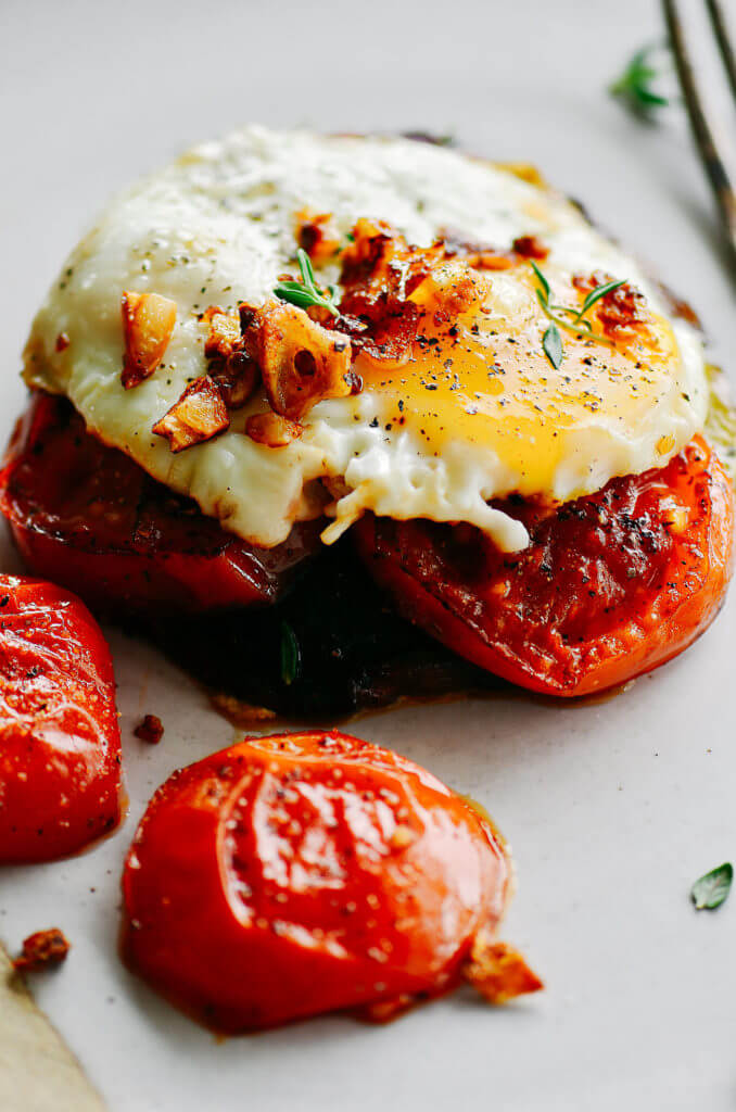 Beautiful egg toast with gorgeous roasted tomatoes and pan roasted portobello mushrooms. Topped off with GARLIC CRISPIES!!, fresh thyme, sea salt, and fresh cracked pepper. A quick, easy, whole30, and paleo breakfast! whole30 breakfast. easy whole30 breakfast ideas. whole30 meal plan. Easy whole30 dinner recipes. Easy whole30 dinner recipes. Whole30 recipes. Whole30 lunch. Whole30 meal planning. Whole30 meal prep. Healthy paleo meals. Healthy Whole30 recipes. Easy Whole30 recipes. Easy whole30 dinner recipes. Best avocado recipes. Dairy free pesto recipe. whole30 apple recipe.