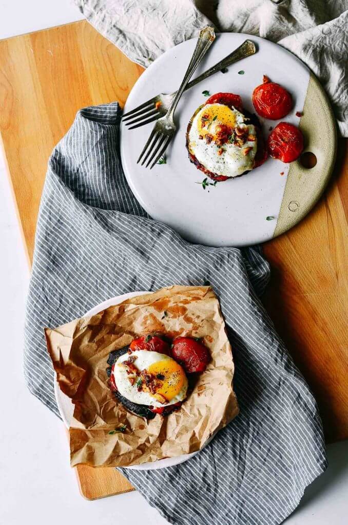 Beautiful egg toast with gorgeous roasted tomatoes and pan roasted portobello mushrooms. Topped off with GARLIC CRISPIES!!, fresh thyme, sea salt, and fresh cracked pepper. A quick, easy, whole30, and paleo breakfast! whole30 breakfast. easy whole30 breakfast ideas. whole30 meal plan. Easy whole30 dinner recipes. Easy whole30 dinner recipes. Whole30 recipes. Whole30 lunch. Whole30 meal planning. Whole30 meal prep. Healthy paleo meals. Healthy Whole30 recipes. Easy Whole30 recipes. Easy whole30 dinner recipes. Best avocado recipes. Dairy free pesto recipe. whole30 apple recipe.