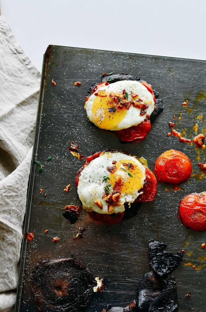 Beautiful egg toast with gorgeous roasted tomatoes and pan roasted portobello mushrooms. Topped off with GARLIC CRISPIES!!, fresh thyme, sea salt, and fresh cracked pepper. A quick, easy, whole30, and paleo breakfast! whole30 breakfast. easy whole30 breakfast ideas. whole30 meal plan. Easy whole30 dinner recipes. Easy whole30 dinner recipes. Whole30 recipes. Whole30 lunch. Whole30 meal planning. Whole30 meal prep. Healthy paleo meals. Healthy Whole30 recipes. Easy Whole30 recipes. Easy whole30 dinner recipes. Best avocado recipes. Dairy free pesto recipe. whole30 apple recipe.