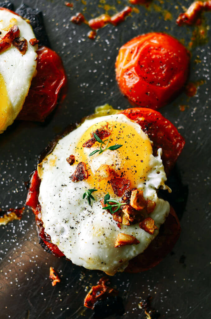 Beautiful egg toast with gorgeous roasted tomatoes and pan roasted portobello mushrooms. Topped off with GARLIC CRISPIES!!, fresh thyme, sea salt, and fresh cracked pepper. A quick, easy, whole30, and paleo breakfast! whole30 breakfast. easy whole30 breakfast ideas. whole30 meal plan. Easy whole30 dinner recipes. Easy whole30 dinner recipes. Whole30 recipes. Whole30 lunch. Whole30 meal planning. Whole30 meal prep. Healthy paleo meals. Healthy Whole30 recipes. Easy Whole30 recipes. Easy whole30 dinner recipes. Best avocado recipes. Dairy free pesto recipe. whole30 apple recipe.