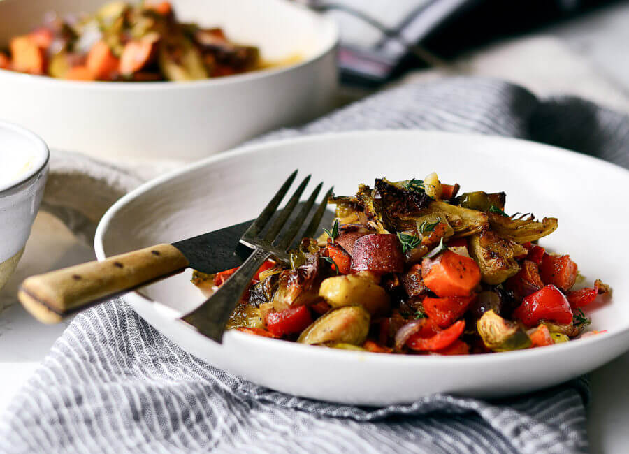 Crispy Veg Garlic Chicken Sheet Pan Meal