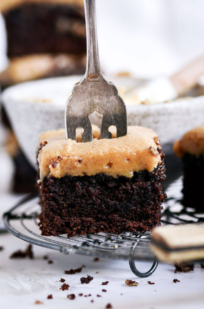 Ready for some chocolate goodness?! The best healthy paleo coconut flour brownies topped with a smooth and creamy peanut butter frosting (almond butter for paleoers). Each brownie has 16g protein! Best gluten free brownies. Best paleo brownies recipe. Fudgey paleo brownie recipe. Fudgey chocolate brownies. Healthy brownie recipe. Easy paleo brownies.