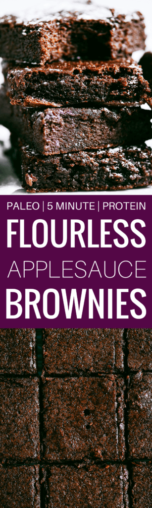 Fudgey paleo applesauce brownies made with collagen! Easy decadent and healthy treat. Cakey and moist! Gluten free, dairy free, and naturally sweetened. Make ahead and freeze! Best gluten free brownies. Best paleo brownies recipe. Fudgey paleo brownie recipe. Fudgey chocolate brownies. Healthy brownie recipe. Easy paleo brownies.