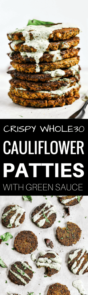 Crispy baked whole30 cauliflower patties with a delicious creamy cilantro garlic sauce. Easy paleo and whole30 recipe for lunch, dinner, and even breakfast if you’re like me! whole30 meal plan. Easy whole30 dinner recipes. Easy whole30 dinner recipes. Whole30 recipes. Whole30 lunch. Whole30 meal planning. Whole30 meal prep. Healthy paleo meals. Healthy Whole30 recipes. Easy Whole30 recipes. Easy whole30 dinner recipes. Healthy breakfast recipes. Cauliflower pancake recipe. Easy cauliflower whole30 recipes. Paleo pancake recipe. Easy paleo dinner recipes.