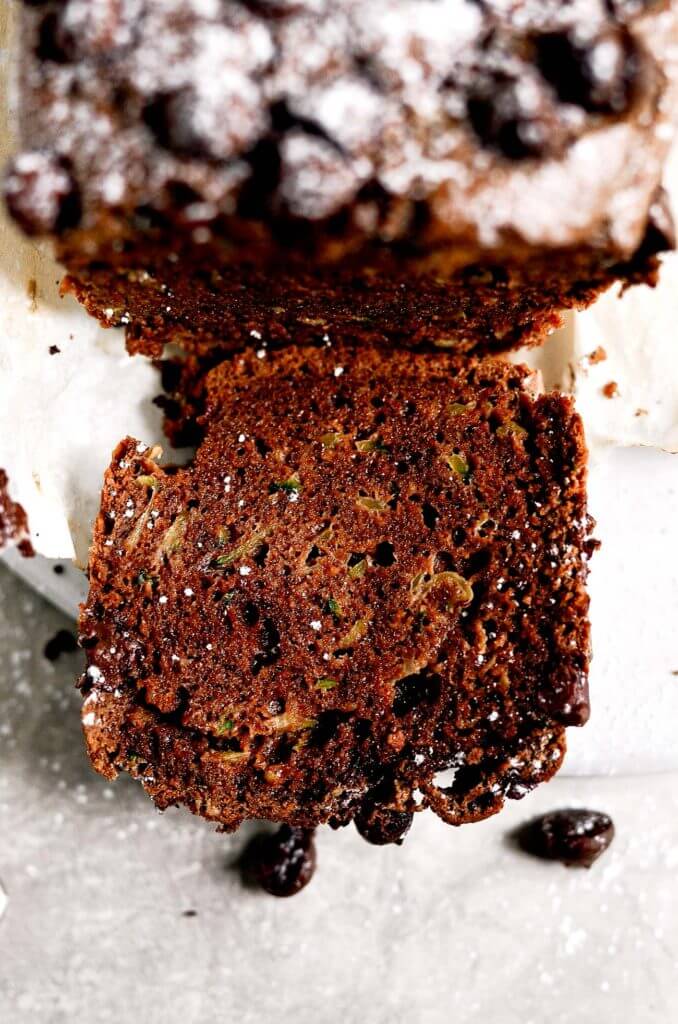 This paleo chocolate zucchini bread is soft, light, and moist, plus gluten free! It’s ready for baking in 5 minutes! Easy to whip up in the food processor. Freezer friendly and a crowd pleaser! Easy paleo diet recipes. Best gluten free bread. Easy paleo bread recipe. Best paleo zucchini bread recipe. Easy gluten free zucchini bread. Best gluten free zucchini bread.