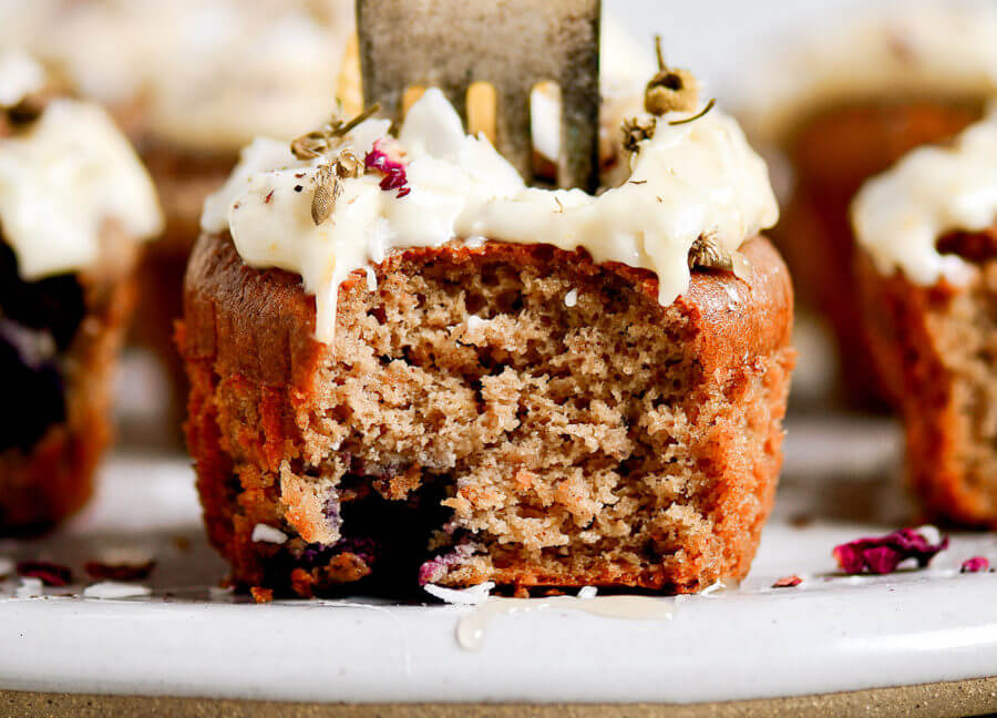 Paleo Cashew Butter Blueberry Muffins With Lemon Frosting