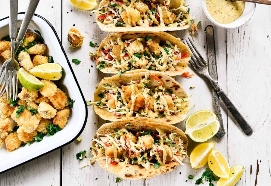 Paleo Coconut Crusted Fish Tacos With Honey Mustard Sauce
