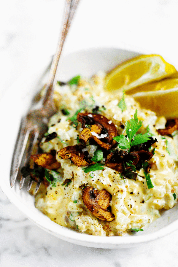 Cheesy Vegan Cauliflower Mushroom Risotto Paleo Gluten Free Eats