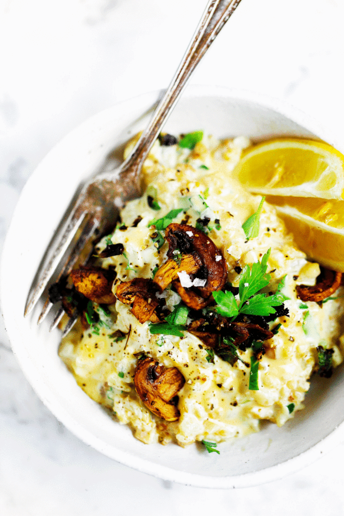 This recipe for whole30 “cheesy” risotto will leave you wanting more! Healthy whole30 and paleo creamy cauliflower risotto with truffle toasted mushrooms and a silky smooth best ever vegan cheese sauce! Only three minutes cooking time! whole30 meal plan. Easy whole30 dinner recipes. Easy whole30 dinner recipes. Whole30 recipes. Whole30 lunch. Whole30 meal planning. Whole30 meal prep. Healthy paleo meals. Healthy Whole30 recipes. Easy Whole30 recipes. Easy whole30 dinner recipes. Best whole30 dinner recipes. Best cauliflower fried rice recipe. Easy cauliflower rice. Best cauliflower rice. Healthy paleo dinner recipe. Easy paleo meal ideas.