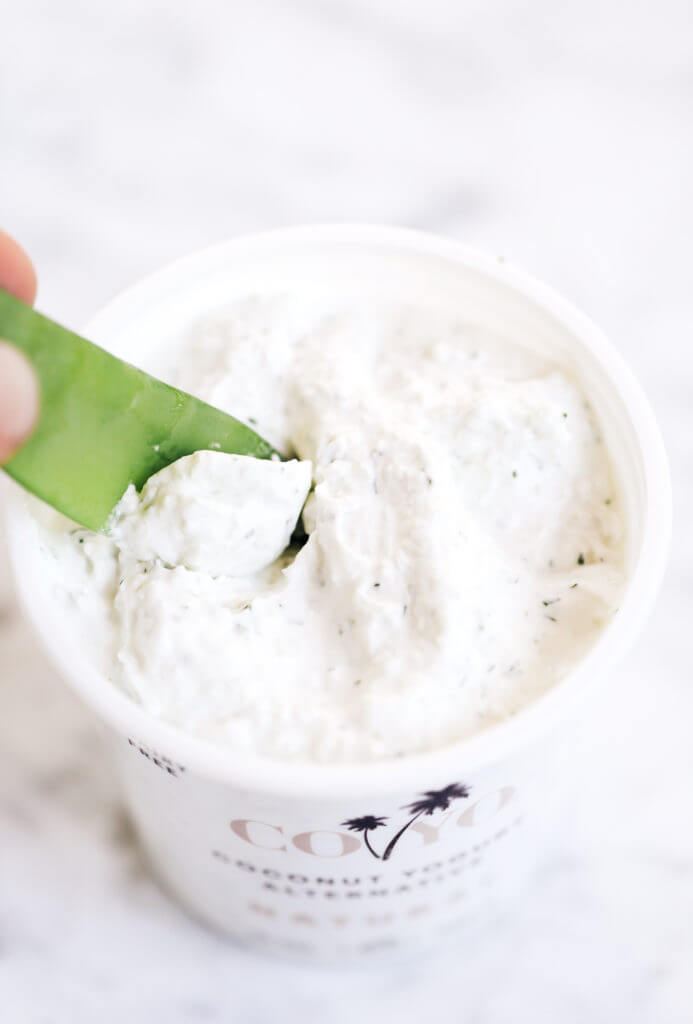 Healthy dairy free tzatziki dip made with coconut yogurt (it’s thick like greek yogurt!!). Made in just a few minutes. Delicious for topping off all your favorite meals or dippings with veggies sticks. Paleo and whole30 friendly.