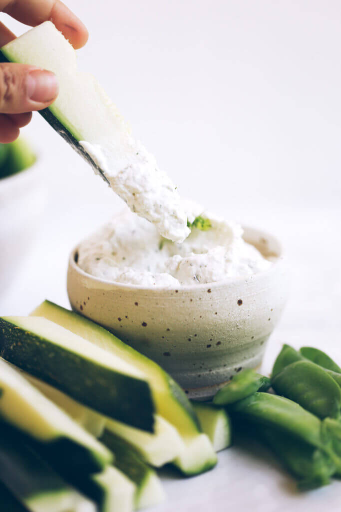 Healthy dairy free tzatziki dip made with coconut yogurt (it’s thick like greek yogurt!!). Made in just a few minutes. Delicious for topping off all your favorite meals or dippings with veggies sticks. Paleo and whole30 friendly.