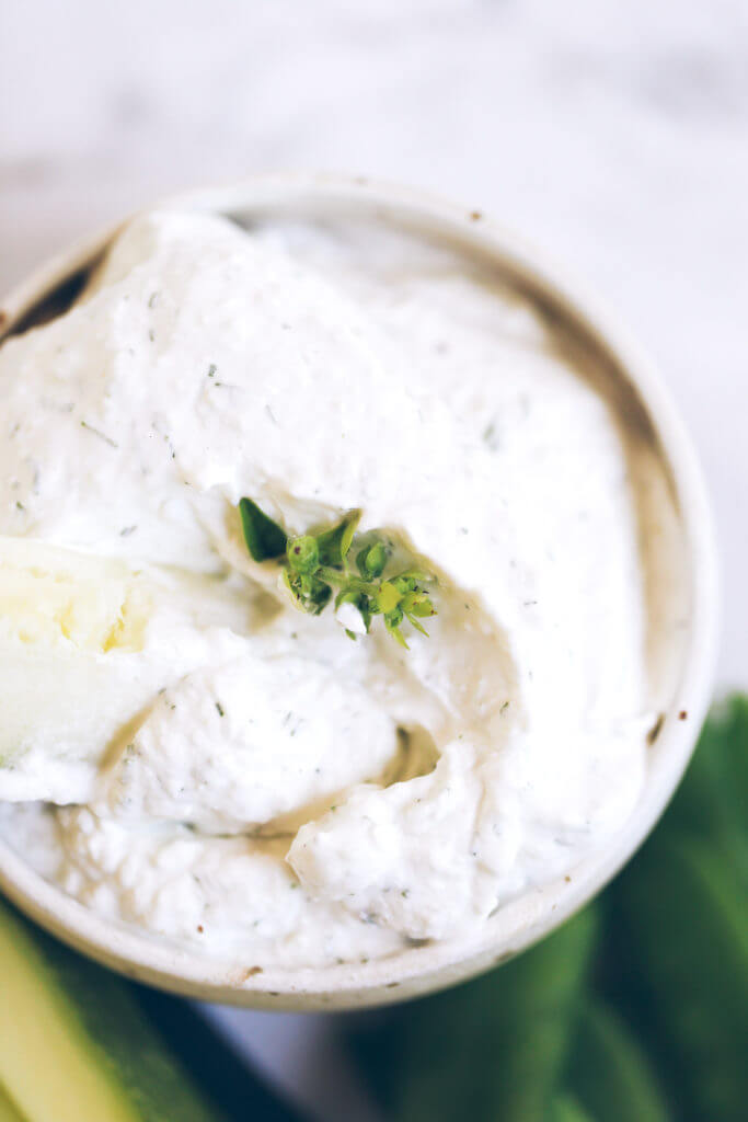 Healthy dairy free tzatziki dip made with coconut yogurt (it’s thick like greek yogurt!!). Made in just a few minutes. Delicious for topping off all your favorite meals or dippings with veggies sticks. Paleo and whole30 friendly.