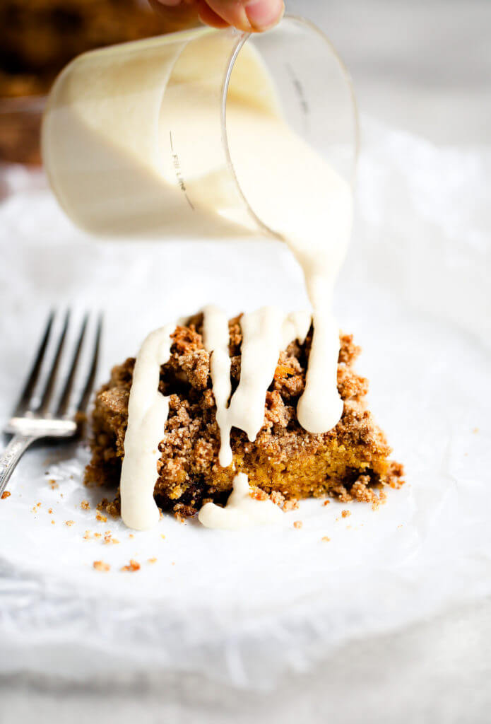 Paleo Pumpkin Coffee Cake- easy, healthy, and delicious! Gluten free, grain free, and dairy free. Light and fluffy gluten-free Paleo pumpkin chocolate chip coffee cake is the perfect warm and comforting, easy go-to, fall breakfast. Grain free, naturally sweetened, and freezer storage friendly.