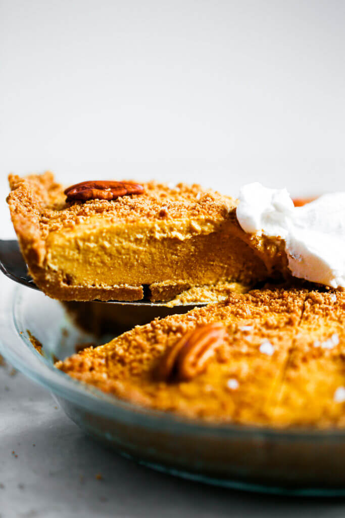 The easiest vegan pumpkin cheesecake! Grain free and paleo friendly. Pecan cookie crunch crust with a creamy vegan pumpkin filling. Lightly sweetened with maple syrup. Vegan, gluten free, and dairy free! Incredibly creamy and satisfying! Raw paleo cheesecake recipe. No bake cashew cheesecake. Best gluten free vegan cheesecake. Raw paleo cheesecake recipe. No bake cheesecake recipe. Paleo cream cheese. Best paleo dessert recipes. easy cashew cheesecake.