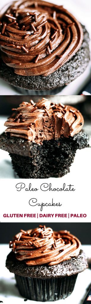 Paleo chocolate cupcakes-moist, but not eggy! These paleo cupcakes have a rich, dark chocolate taste and are covered in a whipped dairy free refined sugar free chocolate frosting! Coconut flour cupcakes. Best easy Paleo cupcakes. Paleo cupcakes recipes. Gluten free chocolate cupcakes. Gluten free coconut flour cupcakes. Dairy free healthy cupcakes.
