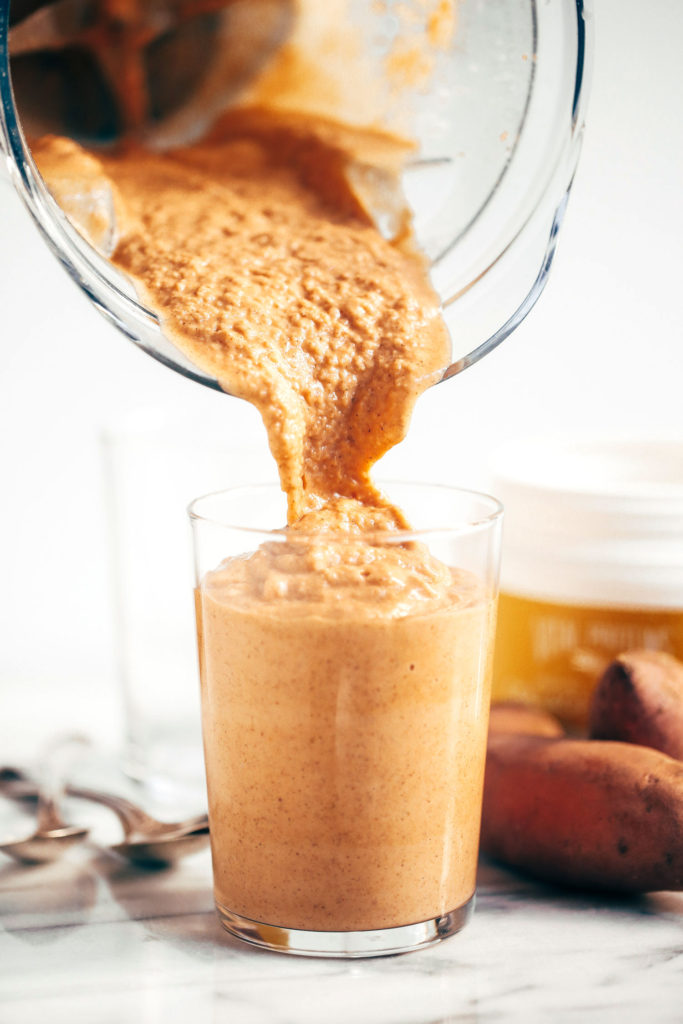I eat this smoothie EVER. DAY. It’s the best smoothie I have ever had- tastes like pie! Made with sweet potato, cauliflower, zucchini, nut butter, and collagen. You won’t believe how good it taste- also it’s THICK and creamy like ice-cream. Yum yum yum. Sometimes I make this for lunch and dinner too… So, you should make it.