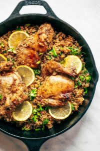 One pan Spanish cauliflower rice made in 25 minutes! Bursting with flavor! Paleo and whole30 friendly. Made with lemon, cilantro, chicken, and cauliflower rice. This one-pan skillet recipe makes for fast and easy meal prep that tastes delicious! whole30 meal plan. Easy whole30 dinner recipes. Easy whole30 dinner recipes. Whole30 recipes. Whole30 lunch. Whole30 meal planning. Whole30 meal prep. Healthy paleo meals. Healthy Whole30 recipes. Easy Whole30 recipes. Easy whole30 dinner recipes.