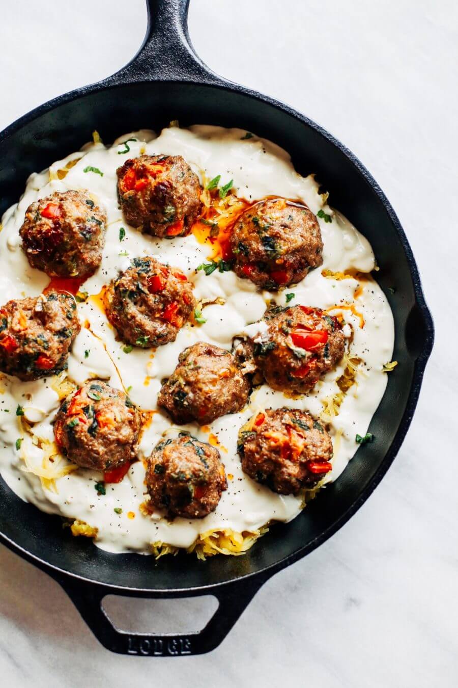 Paleo Spaghetti Squash Italian Meatball Alfredo Paleo Gluten Free