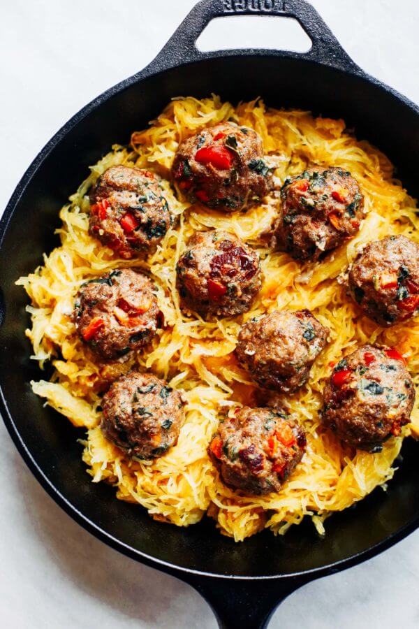 Paleo Spaghetti Squash Italian Meatball Alfredo - Paleo Gluten Free