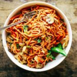 Healthy Lo Mein made with delicious carrot noodles! An Easy 15 minute whole30 meal the whole family will enjoy! Grain free, paleo, and gluten free. The servings are big. The food is tasty! I did not want to stop eating this! I wanted to eat all four servings by myself. A big ol’ serving of these lo mein noodles carries all of the delicousness factor with only 343 calories!  Whole30 meal plan that's quick and healthy! Whole30 recipes just for you. Whole30 meal planning. Whole30 meal prep. Healthy paleo meals. Healthy Whole30 recipes. Easy Whole30 recipes. Best paleo dinner recipes.