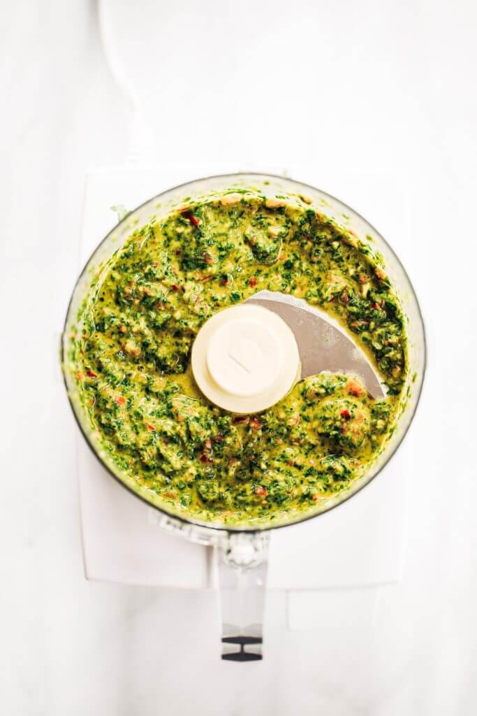 Zesty, fresh, and flavorful, cilantro garlic chimichurri with jalapeno pepper. Perfect for marinating chicken, beef, or topping off sweet potato fries and salads! Made easy in the blender in five minutes. Paleo, gluten free, and whole30 friendly. Easy whole30 dinner recipes. Whole30 recipes. Whole30 lunch. Whole30 recipes just for you. Whole30 meal planning. Whole30 meal prep. Healthy paleo meals. Healthy Whole30 recipes. Easy Whole30 recipes