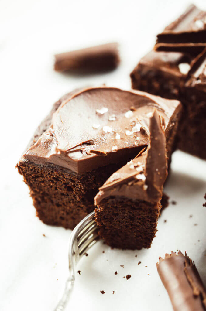 Best paleo chocolate sheet cake recipe with the best chocolate frosting! Easy and delicious- anyone can make it! Perfect for birthdays, holidays, and after weeknight dinners. Gluten free, grain free, dairy free, and no refined sugar. Coconut flour chocolate cake. Best easy Paleo chocolate cake. Paleo cake recipes. Gluten free chocolate cake.