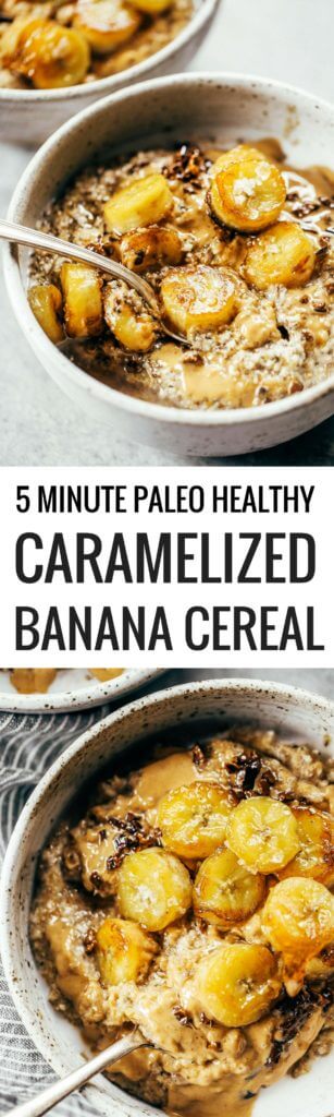 Warm and toasty Paleo banana cereal. Made with caramelized bananas, chia seeds, golden flax, hemp, and coconut. This grain free cereal tastes like oatmeal and is topped with my favorite caramelized bananas! Paleo, gluten free, healthy. Whole30 breakfast recipe. Easy paleo breakfast ideas. Whole30 breakfast ideas. paleo cereal recipe. whole30 meal plan.h. Whole30 meal planning. Whole30 meal prep. Healthy paleo meals. Healthy Whole30 recipes. Easy Whole30 recipes.