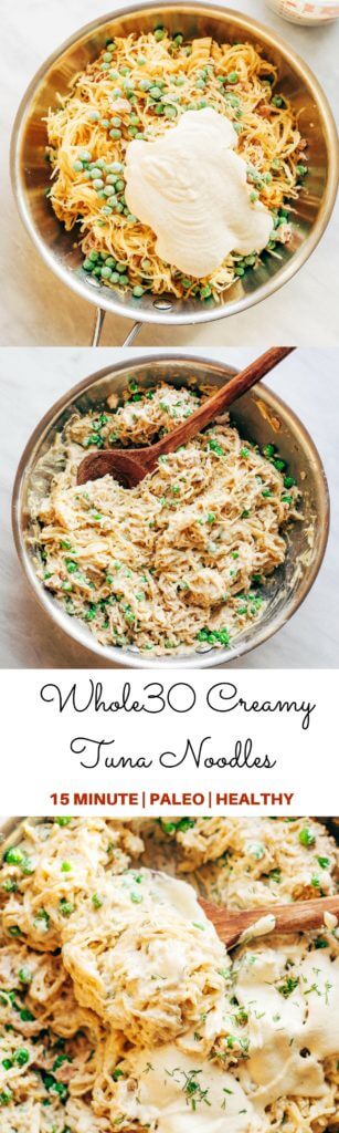 Favorite noodles coming your way! Made in 10 minutes, creamy tuna noodles made with spaghetti squash and coconut cream sauce- paleo, whole30, and dairy free. Easy whole30 dinner recipes. Easy whole30 dinner recipes. Whole30 recipes. Whole30 lunch. Whole30 meal planning. Whole30 meal prep. Healthy paleo meals. Healthy Whole30 recipes. Easy Whole30 recipes. Easy whole30 dinner recipes.