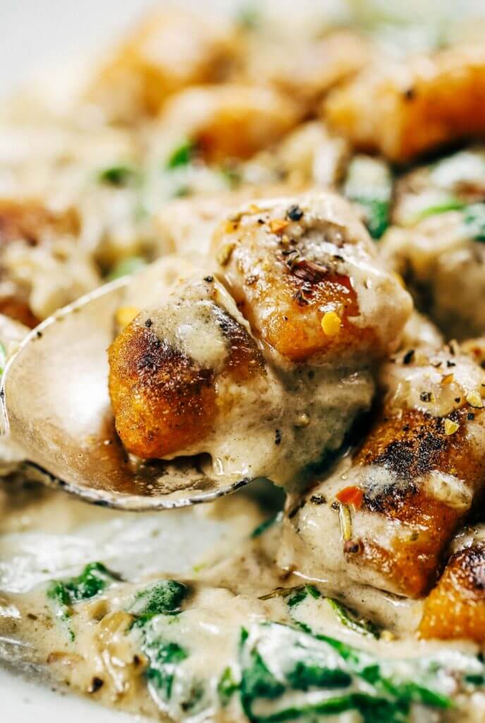 This is the most delicious! 2 Ingredient Paleo Sweet Potato Gnocchi in Spinach Cream Sauce. This recipe can be made ahead and frozen. Easy whole30 dinner recipes. Easy whole30 dinner recipes. Whole30 recipes. Whole30 lunch. Whole30 meal planning. Whole30 meal prep. Healthy paleo meals. Healthy Whole30 recipes. Easy Whole30 recipes. Easy whole30 dinner recipes.