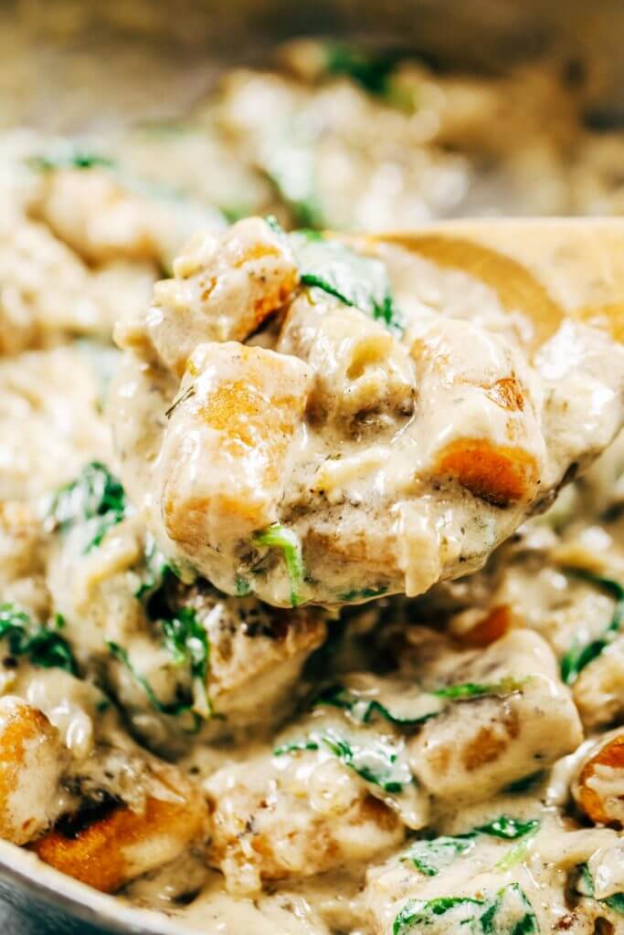 This is the most delicious! 2 Ingredient Paleo Sweet Potato Gnocchi in Spinach Cream Sauce. This recipe can be made ahead and frozen. Easy whole30 dinner recipes. Easy whole30 dinner recipes. Whole30 recipes. Whole30 lunch. Whole30 meal planning. Whole30 meal prep. Healthy paleo meals. Healthy Whole30 recipes. Easy Whole30 recipes. Easy whole30 dinner recipes.