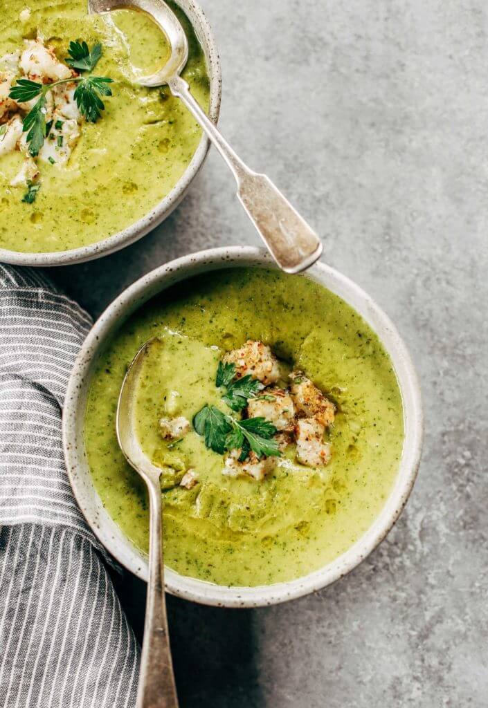 Creamy broccoli chowder with herb crusted cod. The perfect creamy and cozy soup for moody spring days. Paleo, dairy free, and whole30. Can be made ahead and frozen! Paleo soup. Whole30 soup recipe. Easy whole30 dinner recipes. Whole30 recipes. Whole30 lunch. Whole30 meal planning. Whole30 meal prep. Healthy paleo meals. Healthy Whole30 recipes. Easy Whole30 recipes. Easy whole30 dinner recipes.