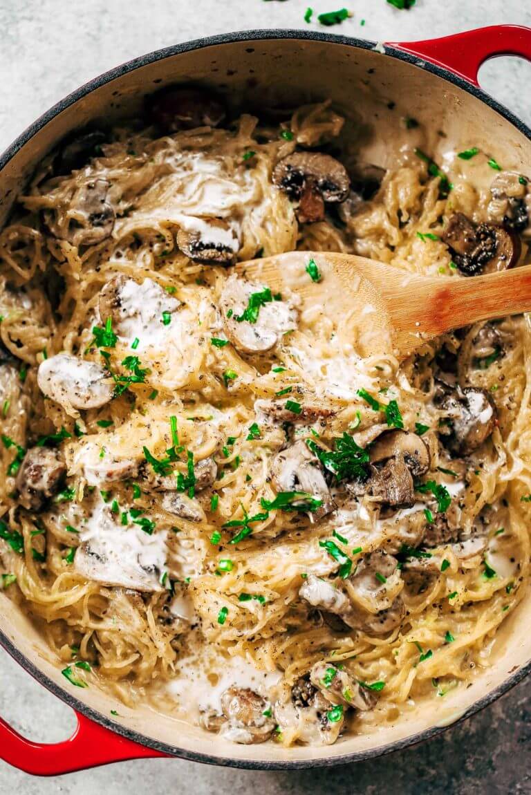 Creamy Garlic Spaghetti Squash With Cauliflower Sauce Paleo Gluten Free