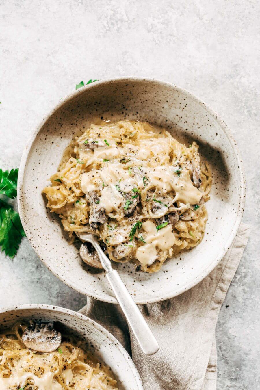 Creamy Garlic Spaghetti Squash With Cauliflower Sauce Paleo Gluten Free